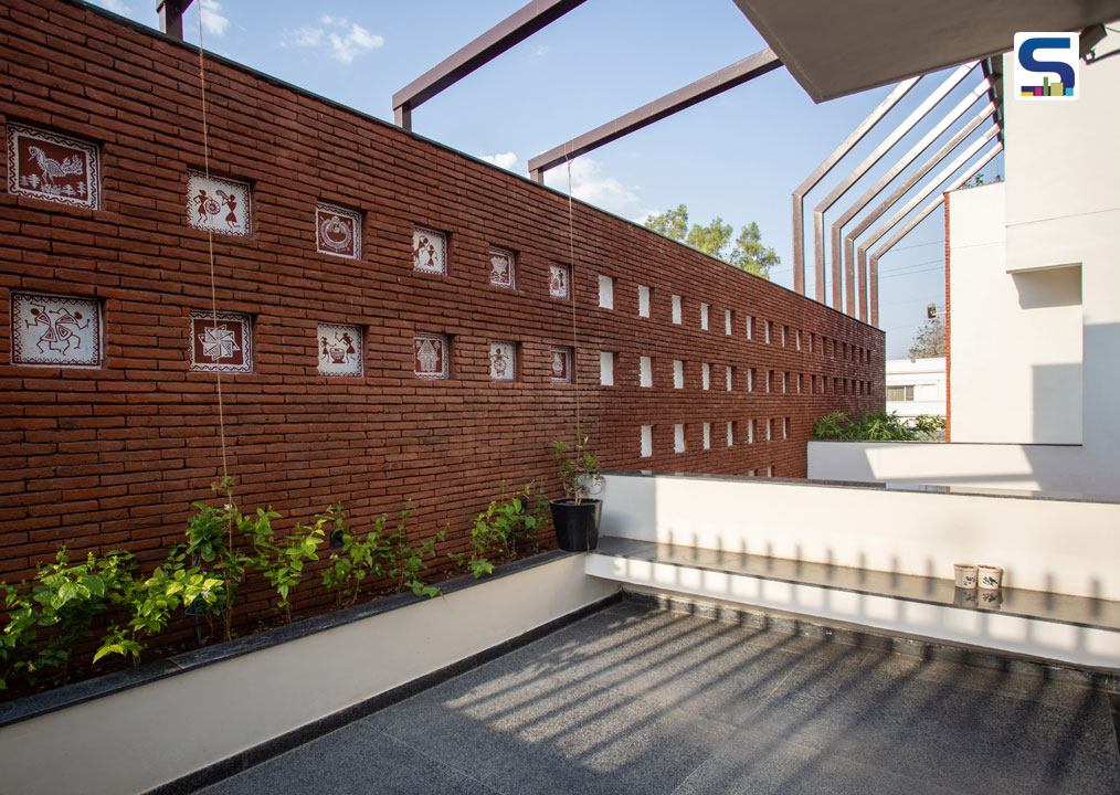 View through master room terrace- span courtyard house